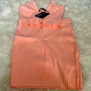 2 piece set pink new w/tags ;fitted long sleeve tan dress; forever 21 new w/tags